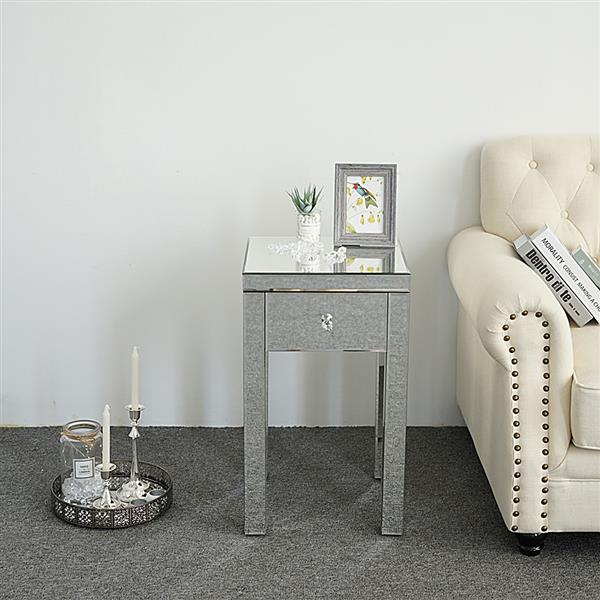 Modern and Contemporary Small 1 Drawer Mirrored Nightstand Bedside Table