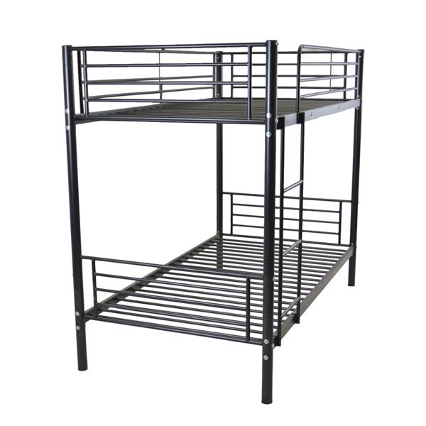 Iron Bed Bunk Bed with Ladder for Kids Twin Size Black