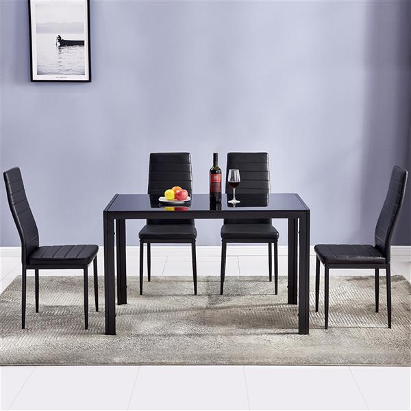 Simple Assembled Tempered Glass & Iron Dinner Table Black