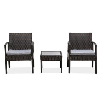 户外休闲编藤家具 编藤椅小茶几三件套-棕色