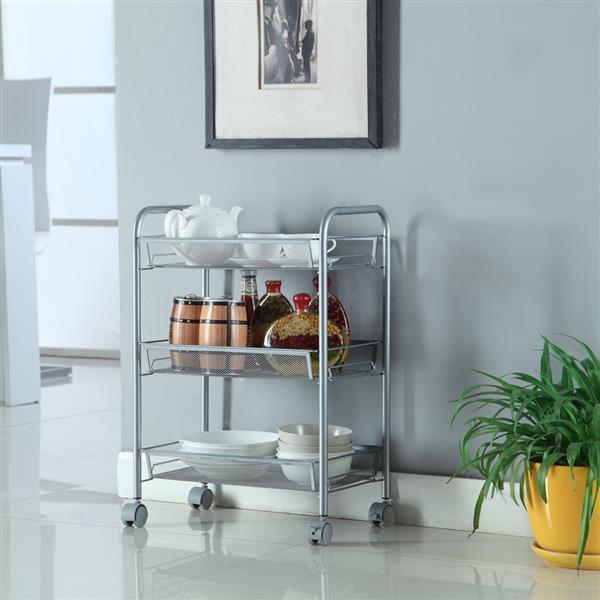 Honeycomb Mesh Style Three Layers Removable Storage Cart Silver