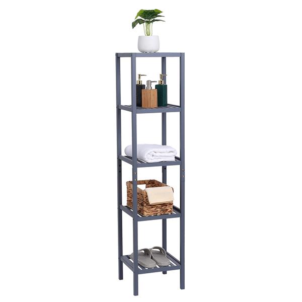 100% Bamboo Bathroom Shelf 5-Tier Multifunctional Storage Rack Shelving Unit 146*33*33cm Gray