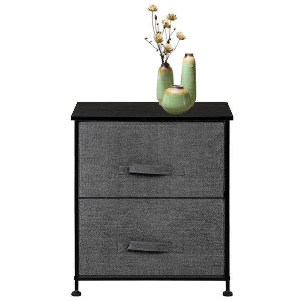 2 Drawers -Night Stand, End Table Storage Tower - Sturdy Steel Frame, Wood Top, Easy Pull Fabric Bins - Organizer Unit For Bedroom, Hallway, Entryway, Closets - Textured Print, Grey