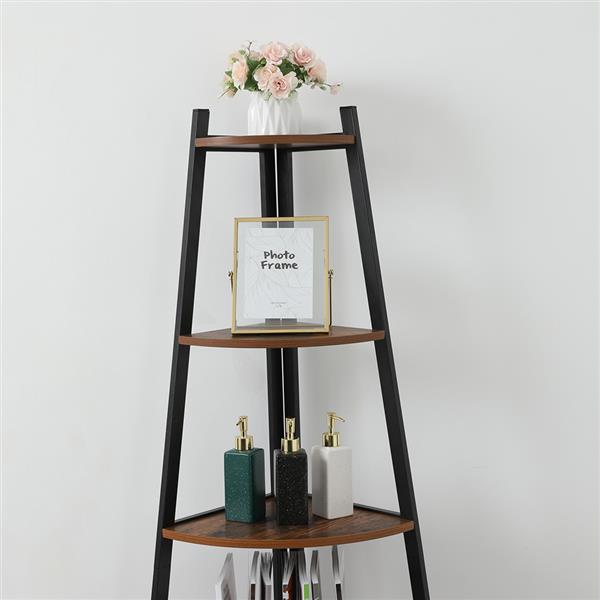 Industrial Corner Ladder Shelf, 5 Tier Bookcase A-Shaped Utility Display Organizer Plant Flower Stand Storage Rack, Wood Look Accent Metal Frame Furniture Home Office