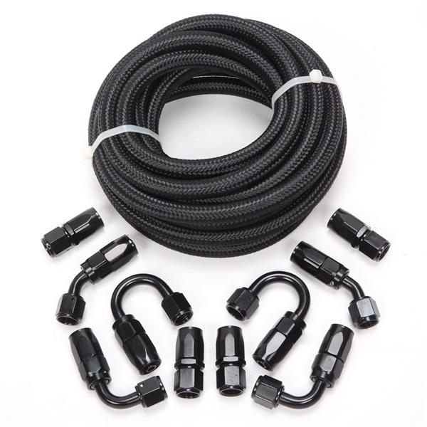 6AN 20-Foot Universal Black Fuel Pipe   10 Black Connectors