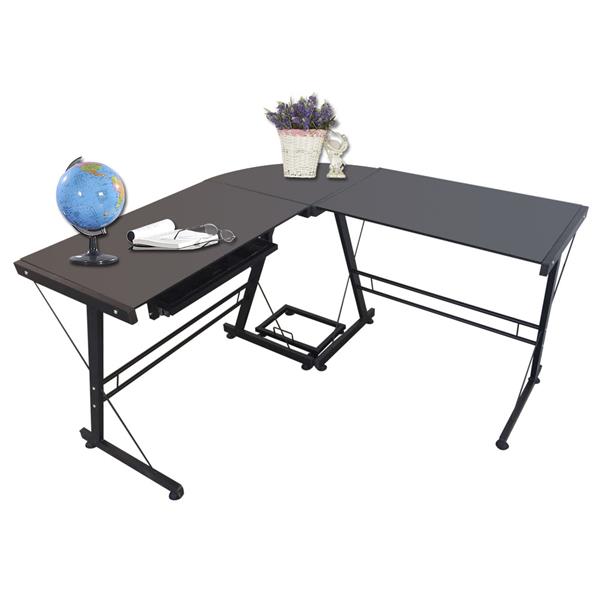 L-Shaped Durable Stalinite Splicing Computer Desk 402C Black