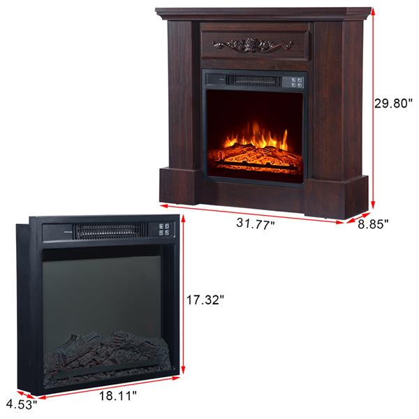 SF103-18g   HA203-32 32 "Wood Brown Fireplace Cabinet 1400W Single Color / Fake Firewood / Heating Wire / With Small Remote Control Movement Black