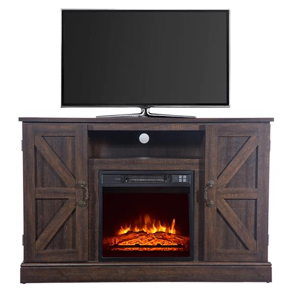 SF103-18G HA115-47 47 Inch Log Brown Fireplace TV Cabinet 1400W Single Color/Fake Firewood/Heating Wire/With Small Remote Control, Movement Black