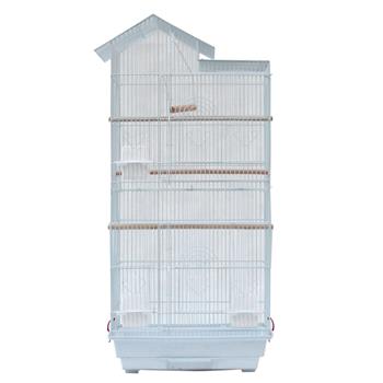 39\\" Bird Parrot Cage Canary Parakeet Cockatiel LoveBird Finch Bird Cage with Wood Perches & Food Cups 3 Bird Toys White
