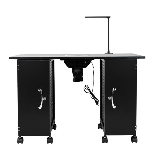 Iron Manicure Station Large Table with LED Lamp & Arm Rest Salon Spa Nail Equipment Black