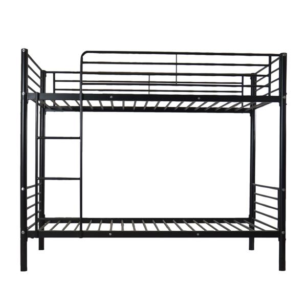 Iron Bed Bunk Bed with Ladder for Kids Twin Size Black