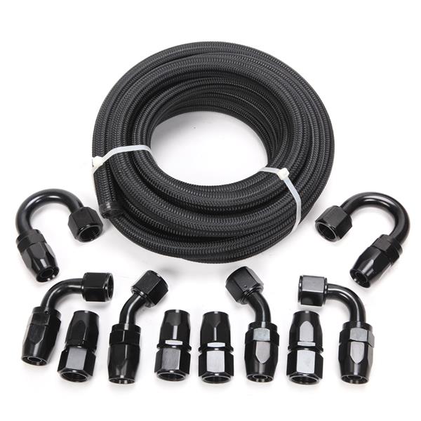 10AN 16-Foot Universal Black Fuel Pipe   10 Black Connectors