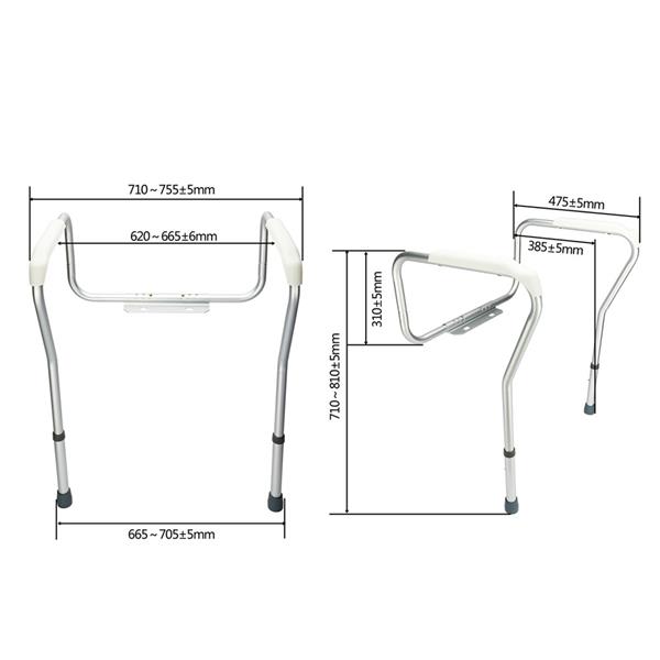 Stand Alone Toilet Safety Grab Rail Silver 