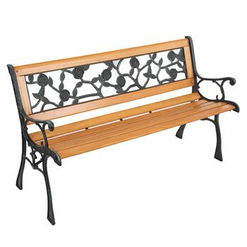 49\\" Garden Bench Patio Porch Chair Deck Hardwood Cast Iron Love Seat Rose Style Back