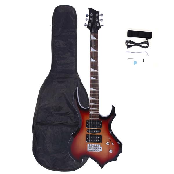 Novice Flame Shaped Electric Guitar HSH Pickup   Bag   Strap   Paddle   Rocker   Cable   Wrench Tool Sunset Color