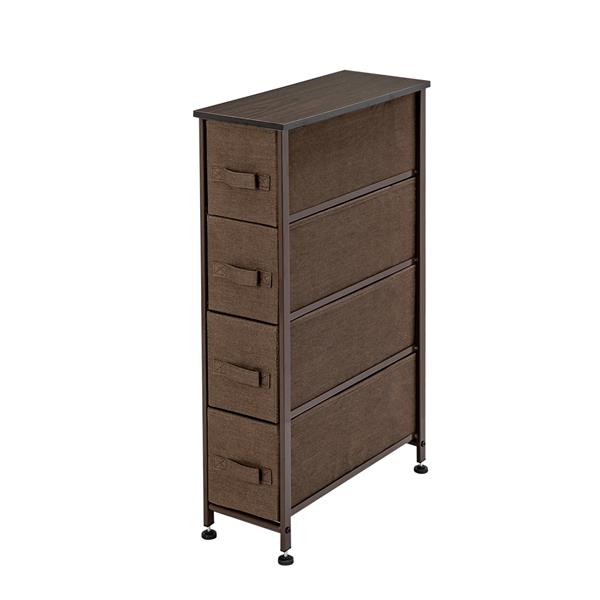 Narrow Dresser, Vertical Storage Unit With 4 Fabric Drawers, Metal Frame, Slim Storage Tower, 7.9" Width, For Living Room, Kitchen, Small Space, Gap, Brown