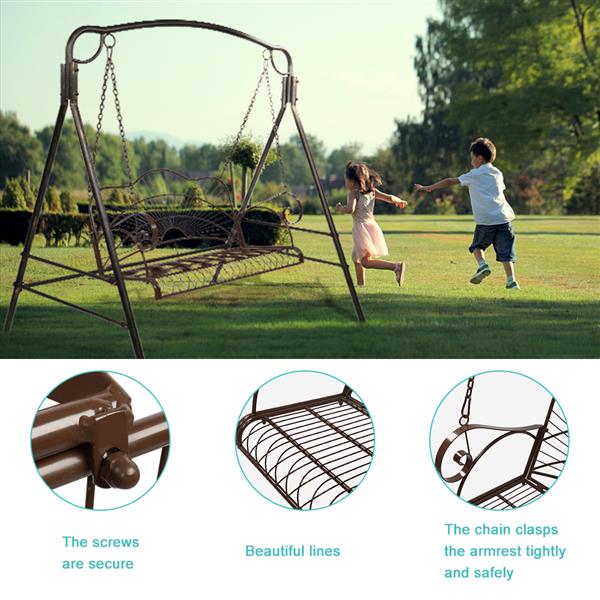 Outdoor Garden Iron Wire Double Swing Chair Dark Brown（Swing frames not included）