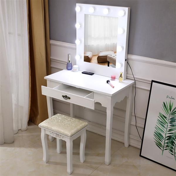 Generous Mirror Single Pumping Foot With Bulb Cold Light Dressing Table white