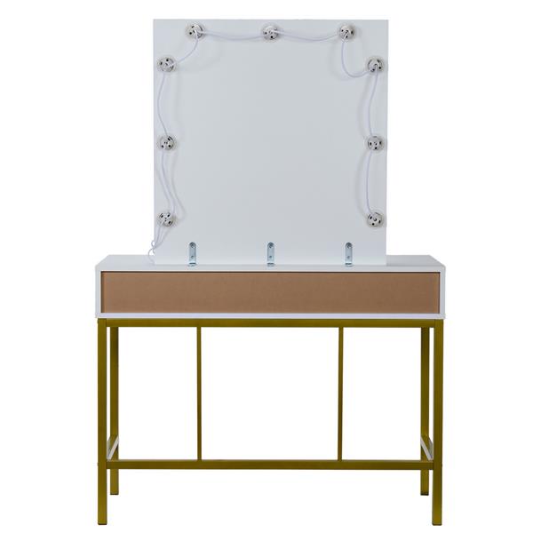 Single Mirror With 2 Drawers And Light Bulbs, Steel Frame Dressing Table White