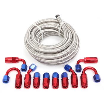 6AN 16-Foot Universal Silver Fuel Pipe   10 Red And Blue Connectors