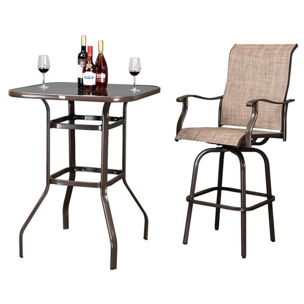 2pcs Wrought Iron Swivel Bar Chair Patio Swivel Bar Stools Brown