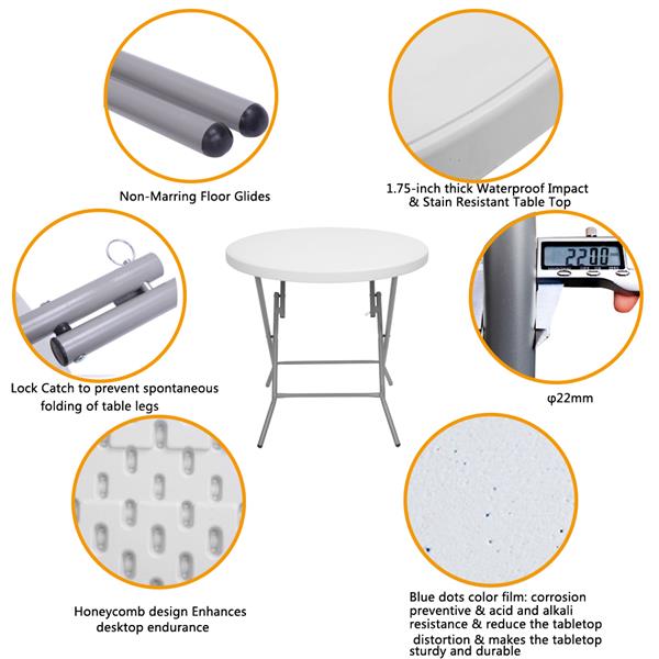 32inch Round Folding Table Outdoor Folding Utility Table White