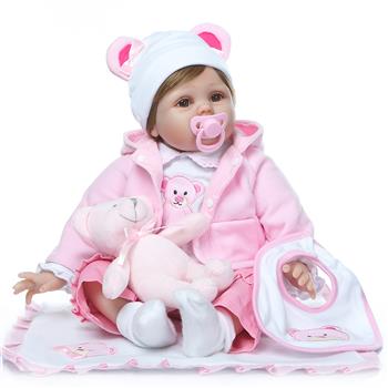 22\\" Beautiful Simulation Baby Girl Reborn Baby Doll in Bear Dress