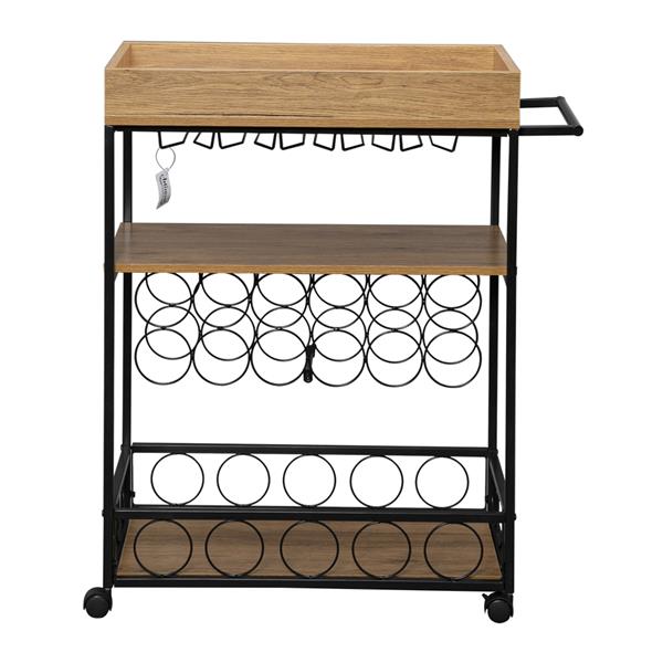 Industrial Wine Rack Cart Kitchen Rolling Storage Bar Wood Table Serving Trolley