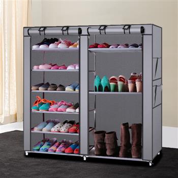 6-Row 2-Line 12 Lattices Non-woven Fabric Shoe Rack Gray