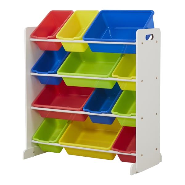 Kids' Toy Storage Organizer with 12 Plastic Bins, White / Primary