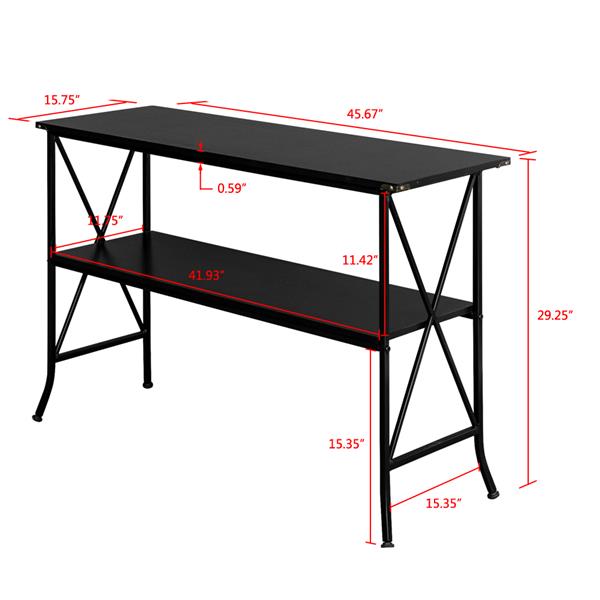 Black MDF Countertop Black Wrought Iron Base 2 Layers Console Table