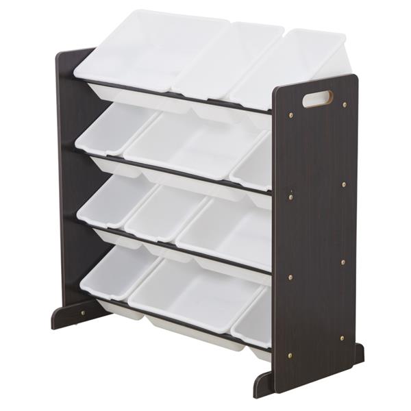 Kids' Toy Storage Organizer with 12 Plastic Bins, Espresso / White