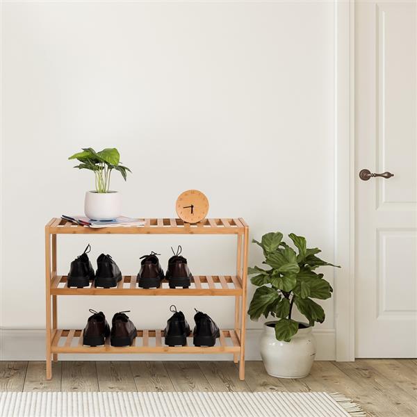 100% Bamboo Shoe Rack Bench, Shoe Storage, 3-Layer Multi-Functional Cell Shelf, Can Be Used For Entrance Corridor, Bathroom, Living Room And Corridor 70 * 25 * 55 - Natural