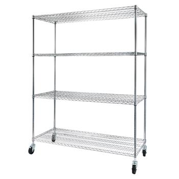 4-Tier NSF Heavy Duty Adjustable Storage Metal Rack with Wheels & Shelf Liners Ideal for Garage, Kitchen, and More - Chrome