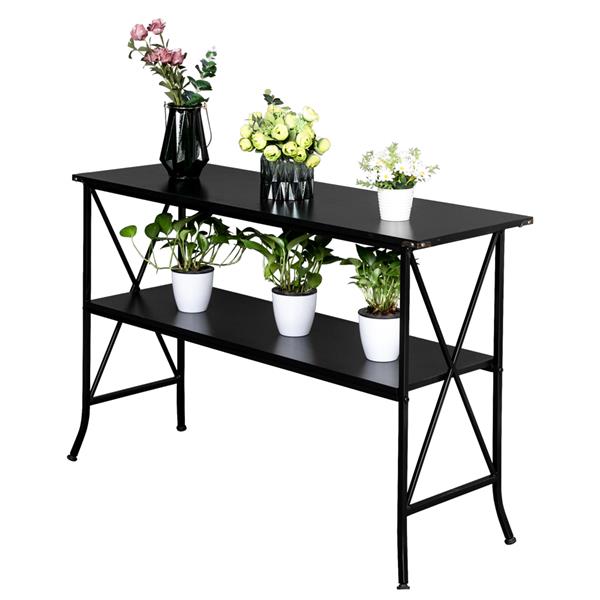 Black MDF Countertop Black Wrought Iron Base 2 Layers Console Table