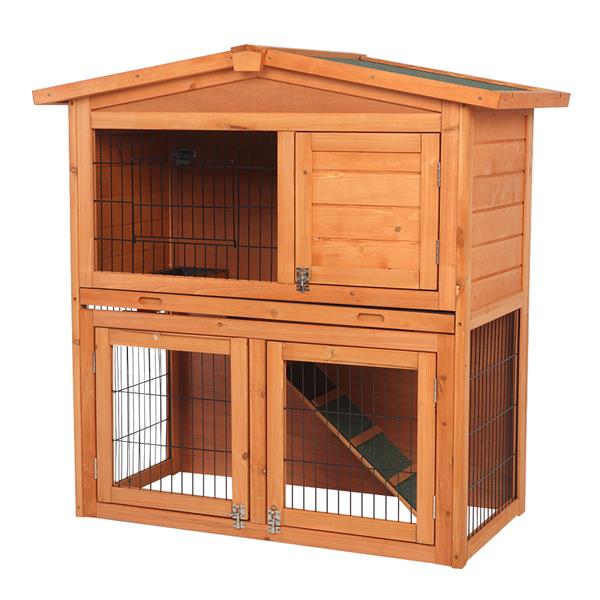 40" Triangle Roof Waterproof Wooden Rabbit Hutch A-Frame Pet Cage Wood Small House Chicken Coop Natu