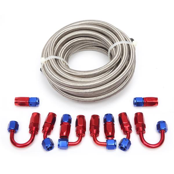 4AN 20-Foot Universal Silver Fuel Pipe   10 Red and Blue Connectors