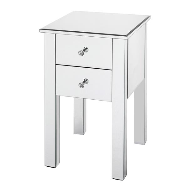 Modern and Contemporary Mirrored 2-Drawers Nightstand Bedside Table Silver
