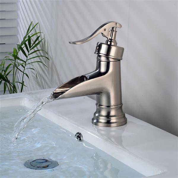 Classic Brushed Waterfall Bathroom Basin Faucet Sink Mixer Tap Silver