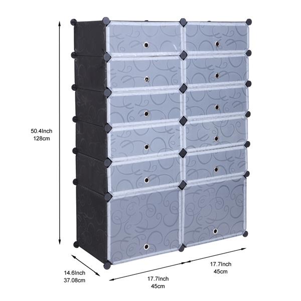 12-Cube DIY Shoe Rack Modular Organizer Plastic Cabinet 6 Tier Modular closet cabinet with Doors