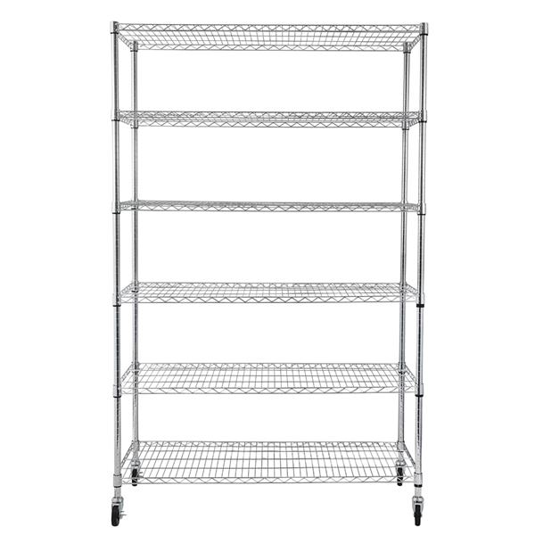 6-Tier NSF Heavy Duty Adjustable Storage Metal Rack with Wheels/Leveling Feet & Shelf Liners Ideal for Garage, Kitchen, and More - Chrome