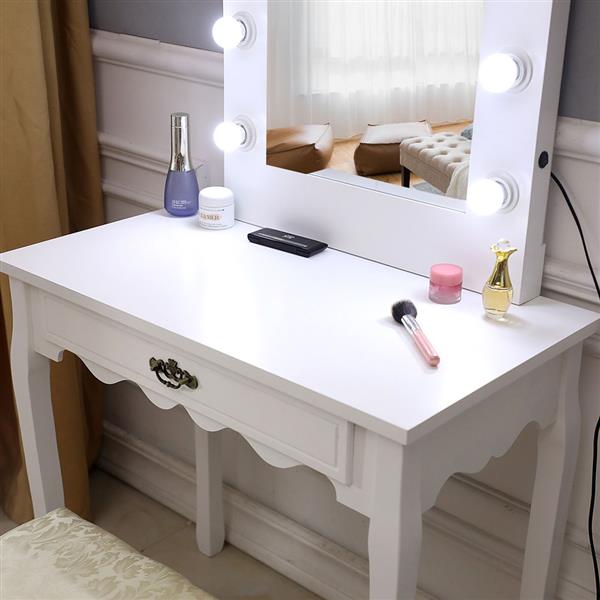 Generous Mirror Single Pumping Foot With Bulb Cold Light Dressing Table white