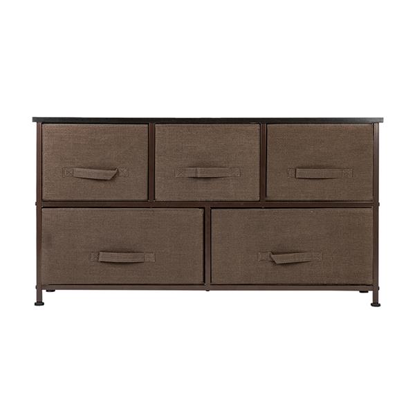 2-Tier Wide Closet Dresser, Nursery Dresser Tower With 5 Easy Pull Fabric Drawers And Metal Frame, Multi-Purpose Organizer Unit For Closets, Dorm Room, Living Room, Hallway, Brown