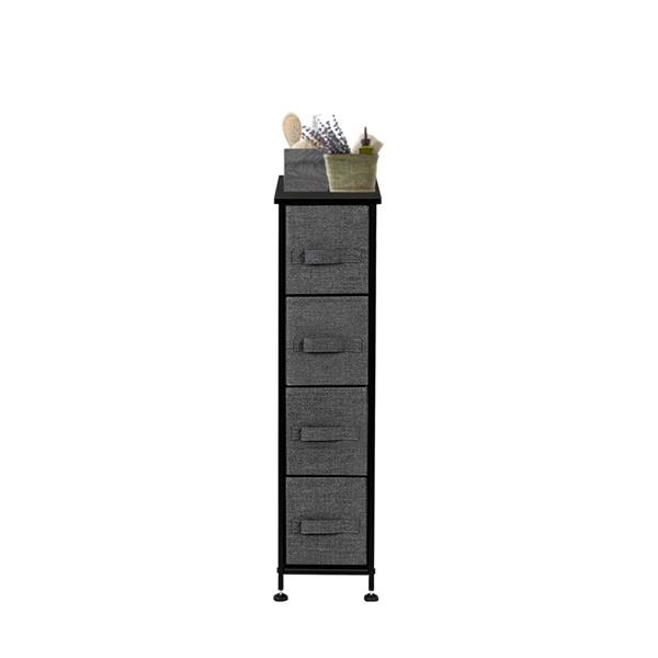 Narrow Dresser, Vertical Storage Unit With 4 Fabric Drawers, Metal Frame, Slim Storage Tower, 7.9” Width, For Living Room, Kitchen, Small Space, Gap, Grey