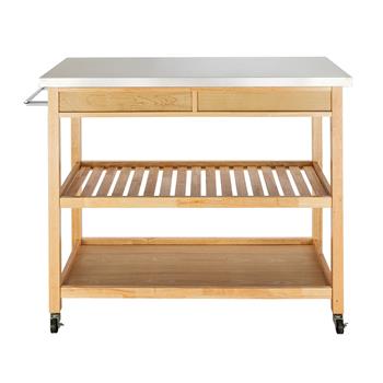 Moveable Kitchen Cart with Stainless Steel Table Top & Two Drawers & Two Shelves Burlywood