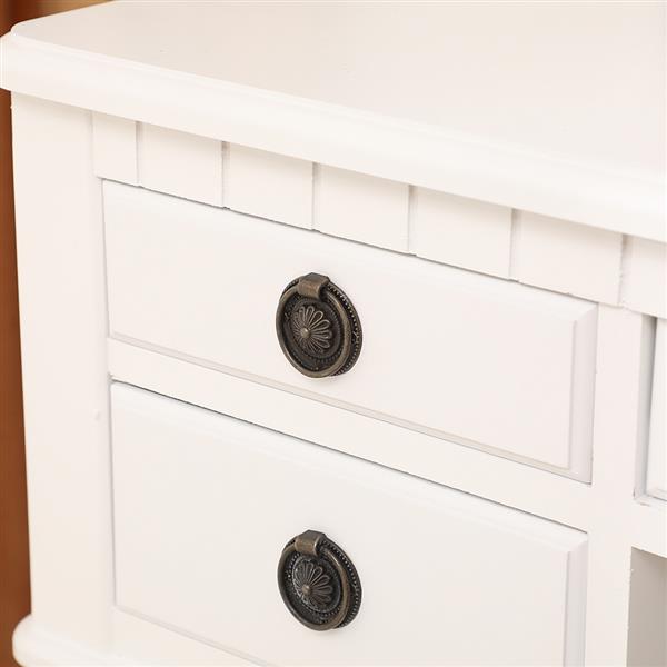 【】Dresser Three-Fold Square Mirror Drawers Roman Column Table/Stool White