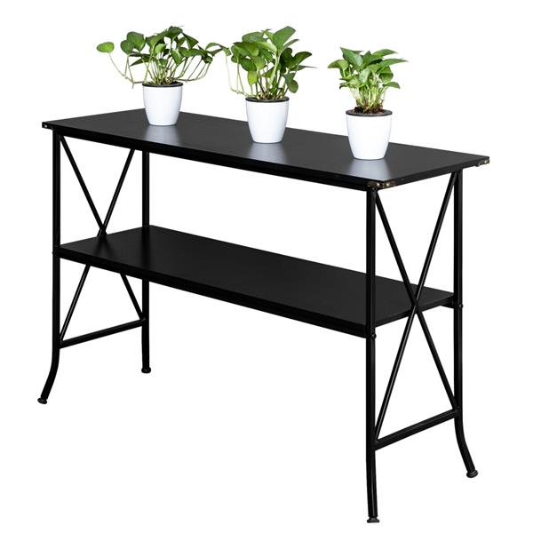 Black MDF Countertop Black Wrought Iron Base 2 Layers Console Table