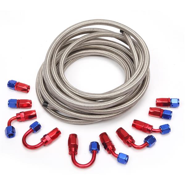 4AN 20-Foot Universal Silver Fuel Pipe   10 Red and Blue Connectors