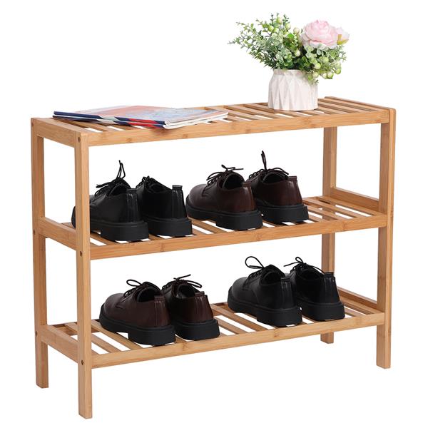 100% Bamboo Shoe Rack Bench, Shoe Storage, 3-Layer Multi-Functional Cell Shelf, Can Be Used For Entrance Corridor, Bathroom, Living Room And Corridor 70 * 25 * 55 - Natural