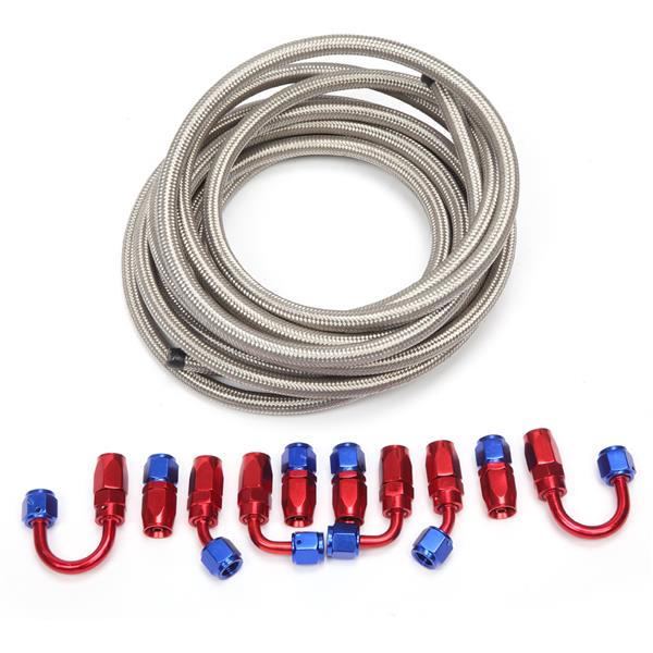 4AN 20-Foot Universal Silver Fuel Pipe   10 Red and Blue Connectors